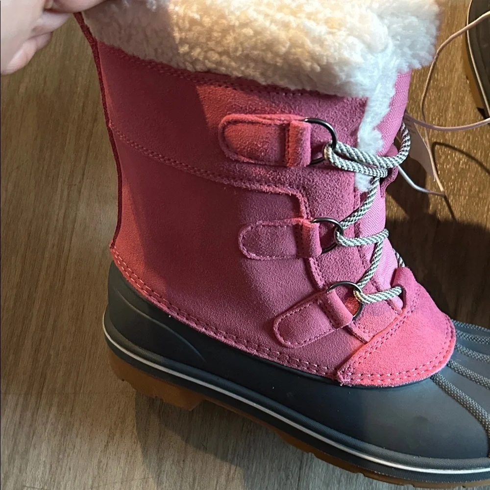 Cat & Jack Pink and Gray Girls' Fleece-Trim Winter Boots